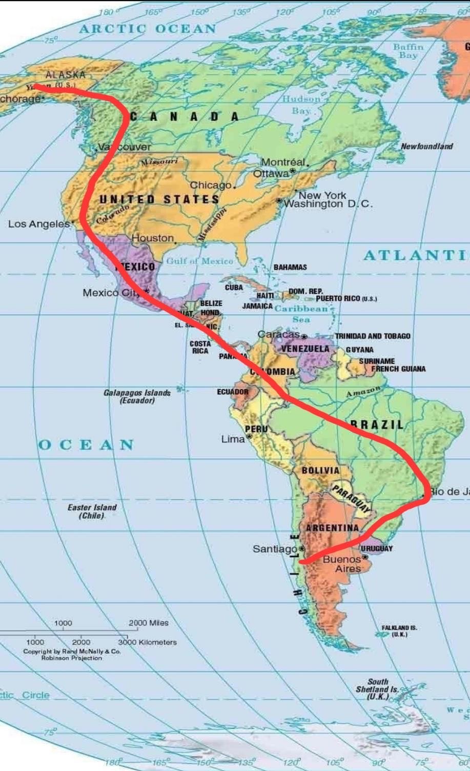 North and South America line
